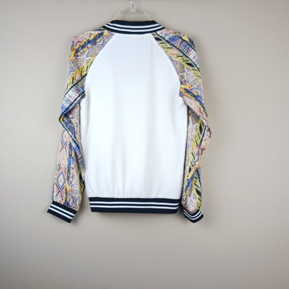 GIMMICKS by BKE| Mix Media Multicolor Embroidered Bomber Jacket Size Medium - Picture 3 of 11